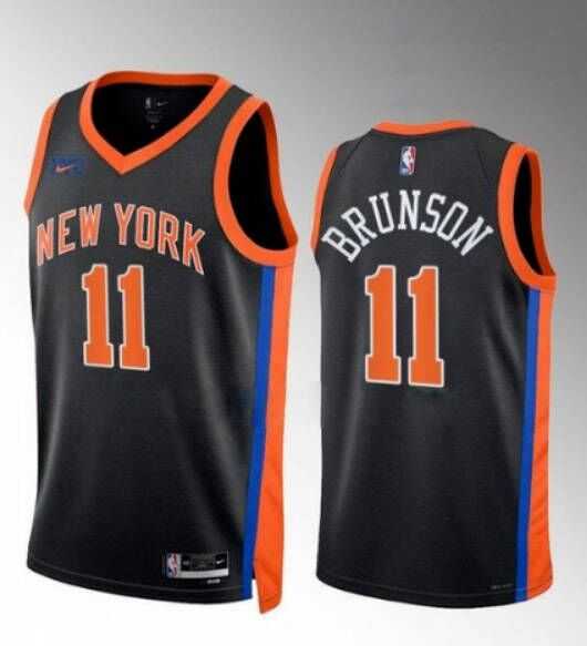 Mens New York Knicks #11 Jalen Brunson Black Stitched Basketball Jersey Dzhi